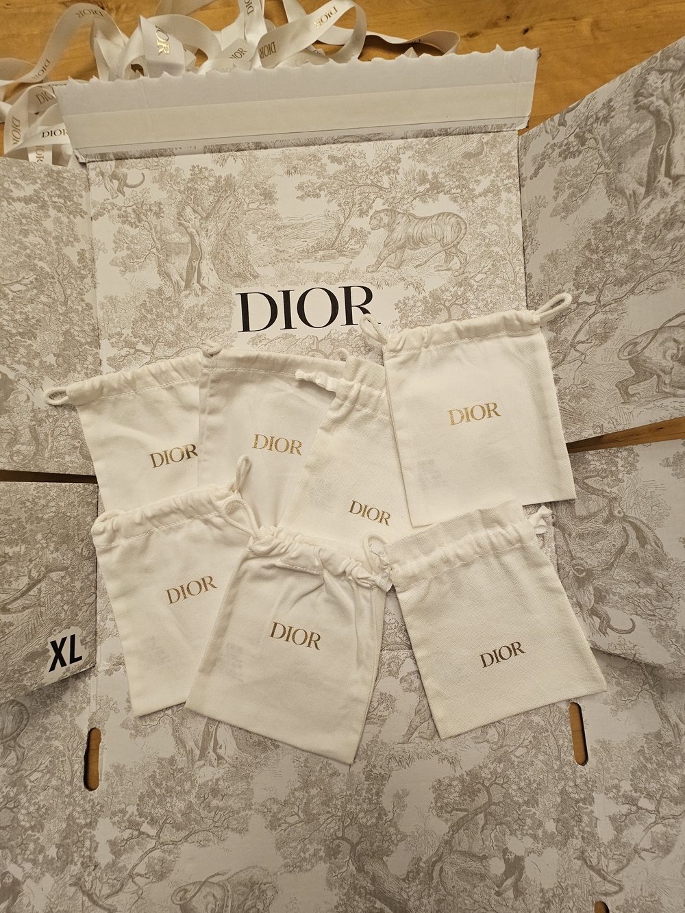 Dior Cream/White Drawstring Mini Dust Bag